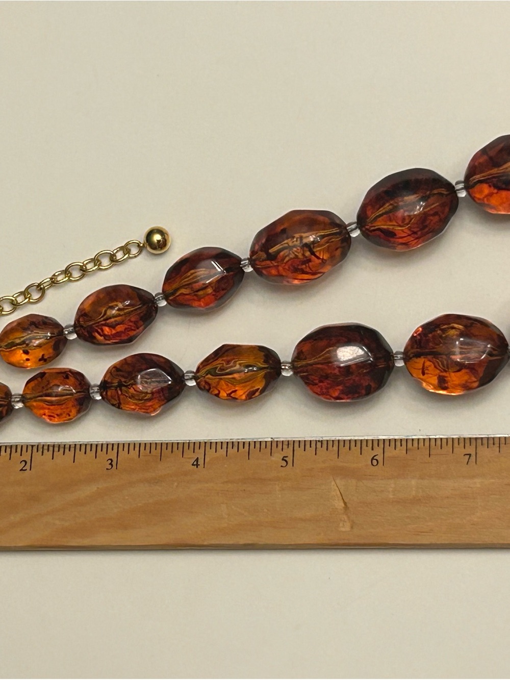 Vintage Joan Rivers Faux Amber Bead Necklace in Rich Cognac and Gold-Tone - Picture 9 of 16